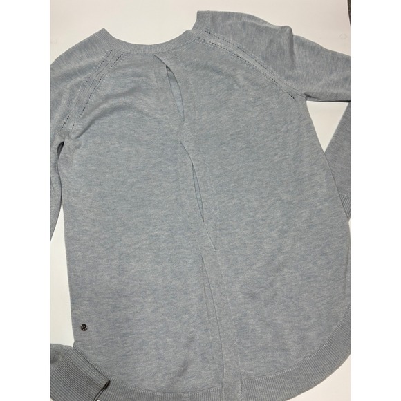 Lululemon Open Back Pointelle Knit Sweater Heathered Blue Crewneck Womens Size 6 - Picture 7 of 10